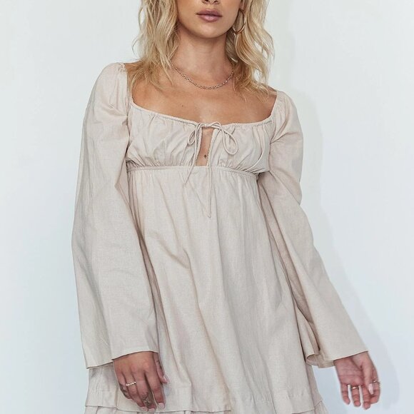 Princess Polly Empress Of Love Long Sleeve Mini Dress Beige - Picture 2 of 6